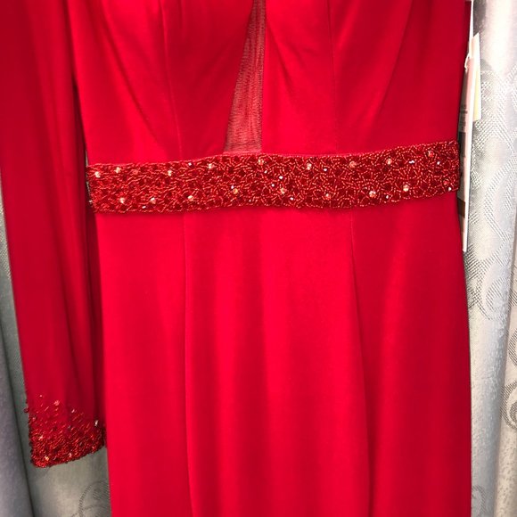 RED 1-Sleeve Sleek Sexy  Prom Dress, Size 2 4, Mermaid, Sequin Cocktail UNIQUE - Picture 3 of 13